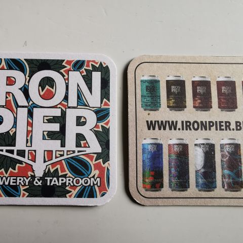 IRON PIER brewery & taproom dobbeltsidig ølbrikke. SO15