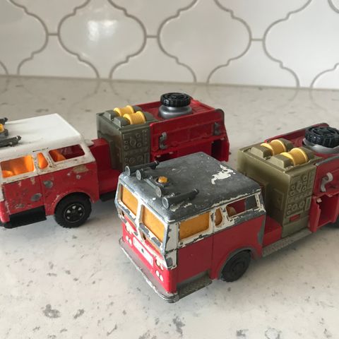 Pair of Vintage Majorette Metal Toy Fire Trucks
