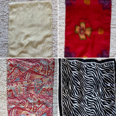 Mange flotte silke-sjal, alle i 100% silke - fine uten skader