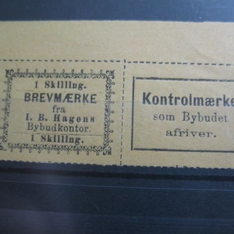 1 Skilling  Brevmerke   I.B.Hagens Bybudkontor med kontrollmerke