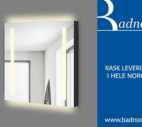 Badnor Leah speilskap (60cm), sort, m/stikkontakt og LED-lys