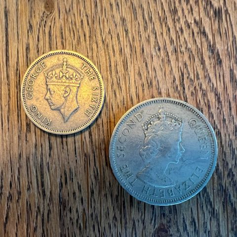 Hong kong one dollar 1960 og  fifty cents 1951