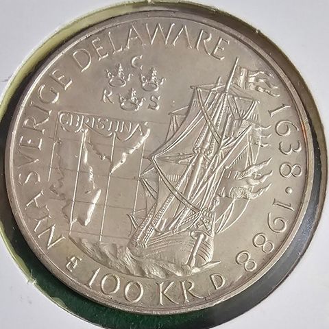 100 kronor Sverige  1638 - 1988 Delaware USA, Jubileumsmynt.