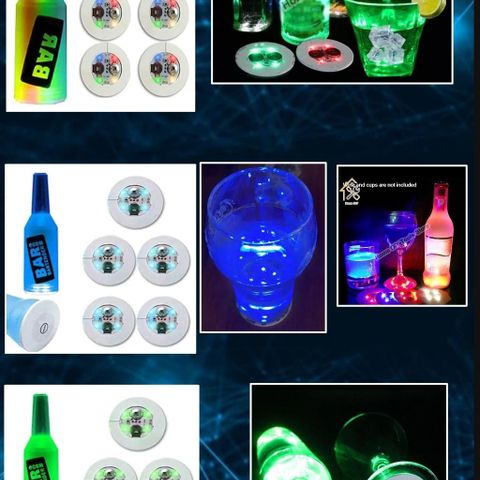 Party. 15 stk led lysende pads/coasters til å lime under flaske/glass