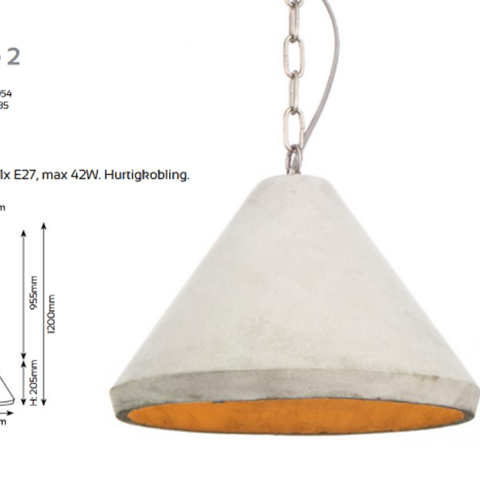 Straale - Stone 2 - pendel taklampe i betong ! - Diameter 32,6cm, Høyde 70-120cm