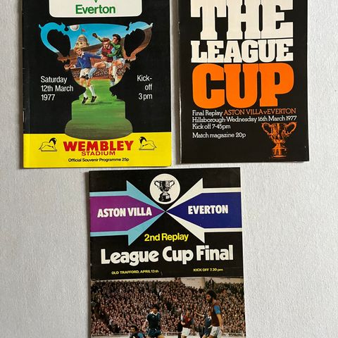 Program Aston Villa - Everton Ligacup Finale 1977 - Alle 3 kampene !!