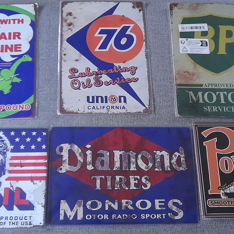 6 kopier av gamle motorolje/bensin plakater
