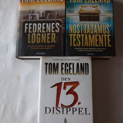 Nye innbundene bøker av Tom Egeland, halv pris
