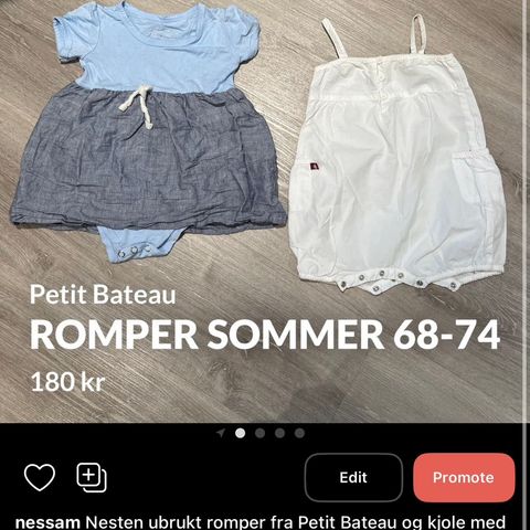 Romper og kjole sommer 68-74 Petit Bateau