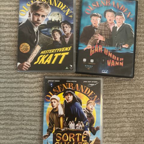 3 stk DVD Olsenbanden jr : Går under vann, Det sorte gullet, Mestertyvens skatt