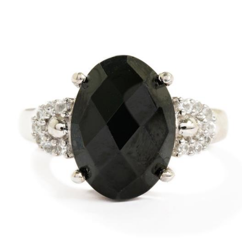 Vietnamese Black Spinel & White Topaz 7.49cts Sølv 925 Silver Ring Str.59