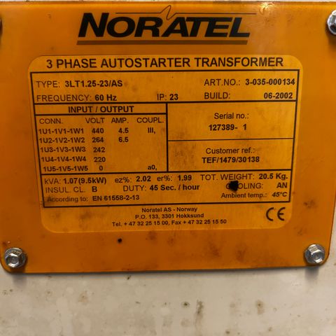 Noratel 3 phase  autostarter transformer