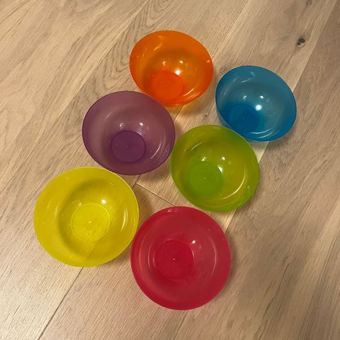 6stk fargerike plastskåler