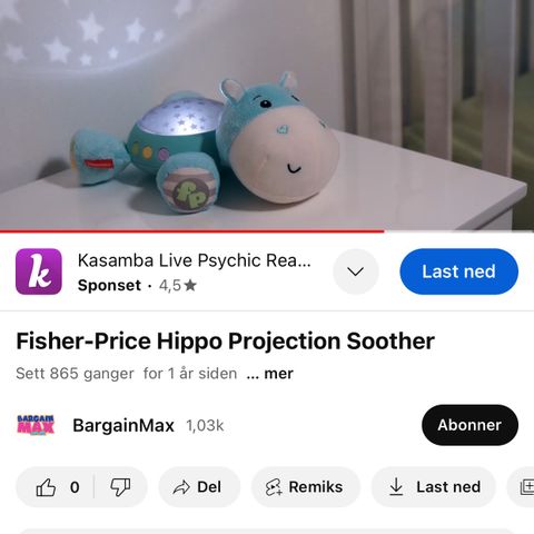 NY Fisher-Price  hippo med lys og musikk