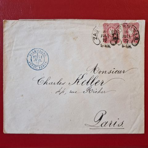 Tyskland postomslag 1877 - 10 pfennig 2 frimerker paar - Brukt