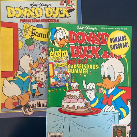 Donald Duck nr. 23 fra 1993 med «Fødselsdagsekstra» og 8 samlekort