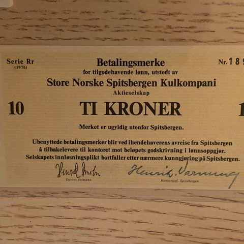 Spitsbergen 10 kroner 1976 Rr kv 0 selges