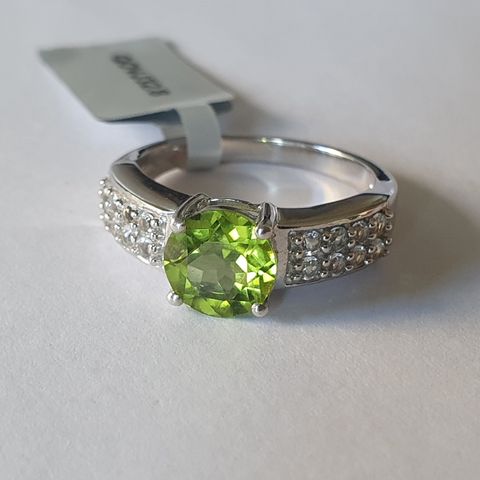 Changbai Peridot & White Topaz 2.4ct Sølv 925 Silver Limited Edition Ring Str.57