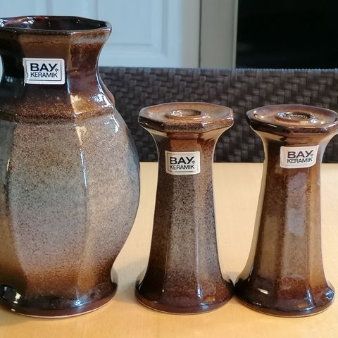 Lysetaker og vase Bay keramik West Germany