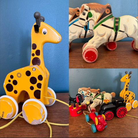 Brio leker, tog, hund, giraff og vintage/ retro lekehester.