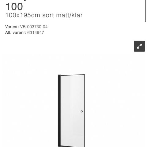 Dusjdør rett laminert LIAM 100 100x195cm sort matt/klar