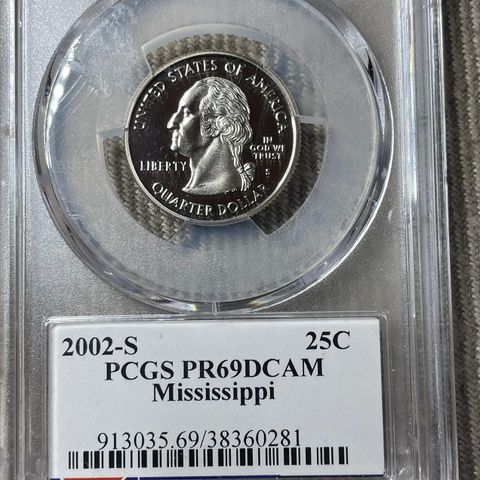 2002-S Proof Mississippi State Quarter PCGS PR69 DCAM Deep Cameo 25c