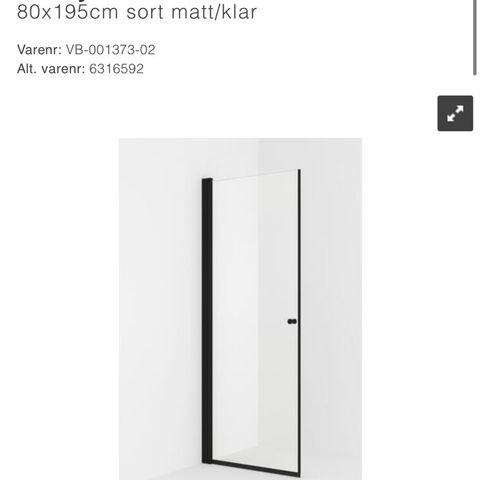 VIKINGBAD Dusjdør rett LIAM  80x195cm sort matt/klar