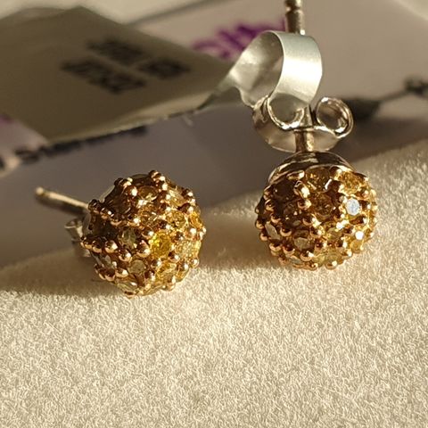 Yellow Diamonds Gul Diamanter Sølv 925 Silver Øredobber Earrings 0.38ct