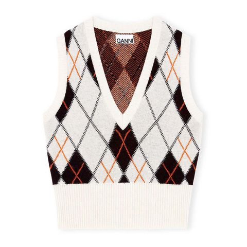 GANNI Harlequin argyle jacquard-knit wool-blend vest