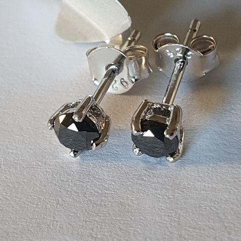 Black Diamond Svart Diamant Sølv 925 Silver Earrings Øredobber 0.5ct