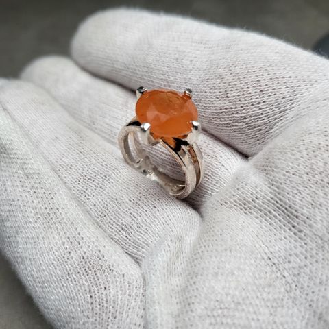 SØLV RING 925 mandarin/ Fanta Garnet Spessartite stor 8 CT