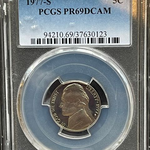 1977- S 5C Jefferson Nickel Proof PCGS PR69DCAM