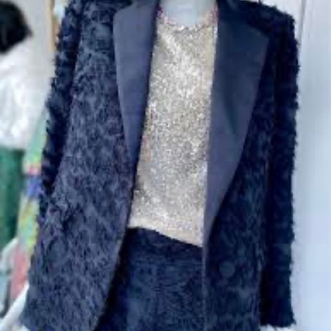 ZARA AW17 NAVY FRINGED TEXTURED TUXEDO COLLAR JACQUARD BLAZER JACKET TRINNY SZ S