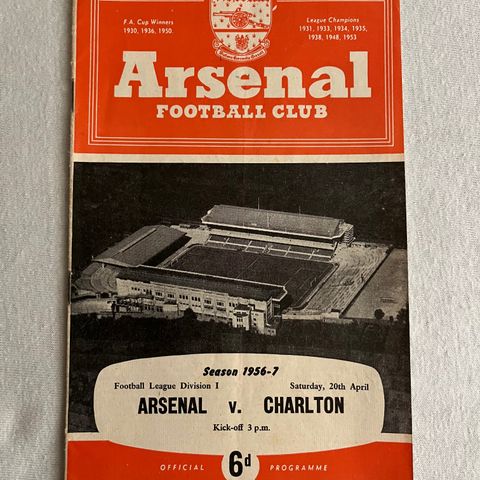 Program  Arsenal - Charlton 1957
