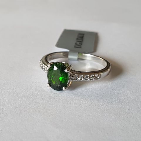 Chrome Diopside & White Topaz 1.6ct Sølv 925 Silver Limited Edition Ring Str.57