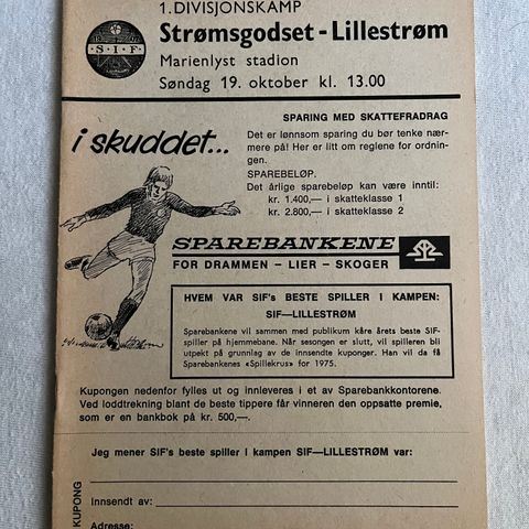 Program  Strømsgodset - Lillestrøm 1975