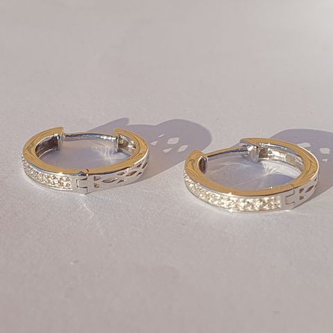 Diamonds Diamanter Platinum Plated Sølv 925 Silver Hoop Øredobber Earrings