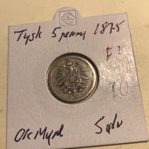 Tysk 5 penning 1875 Sølv