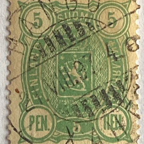 Finland 1889-94 5 p grønn uten vannmerke takket 12 1/2 Stemplet
