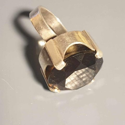 Sølvring retro vintage med fasettslipt røykkvarts smokey quartz 830s ring