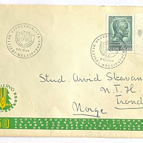 Finland 1949  FDC   Andelsbevegelsen 50 år  AFA 383