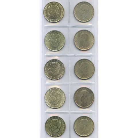 10 x Svensk krone, sølvinnhold.