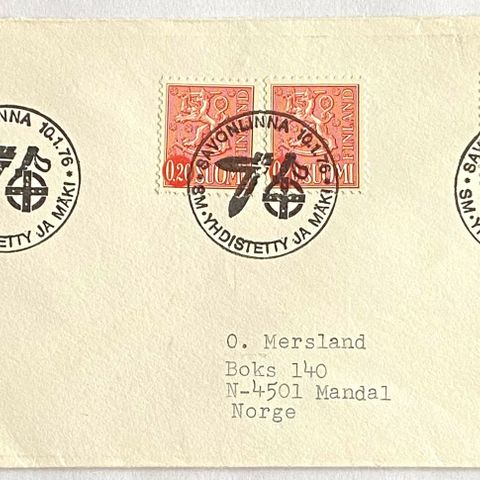 Finland 1976 Spesialstempel SM-Ydhistetty Ja Mäki Stemplet Savolinna 10. 1. 76