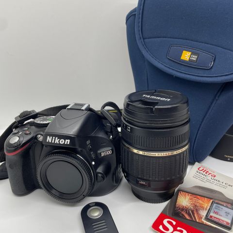 Nikon D5100 inkludert objektiv, minnekort og veske. Lite brukt!