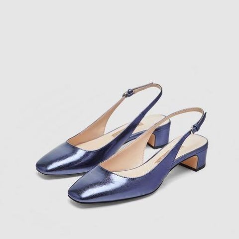 NY - Zara Mid-Heel Slingback-sko i metallisk blå - 36 37 Men passer 36 bedre