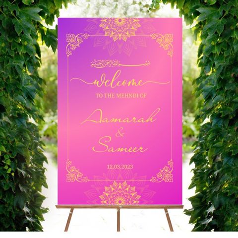 Velkomstskilt bryllup nikkah mehndi henna dholki welcome sign 60x40 cm