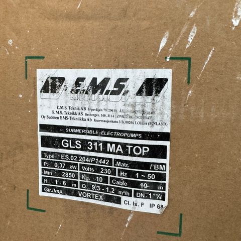 E.M.S.  GLS  311 MA TOP Vannpumpe, lense pumpe, slampumpe