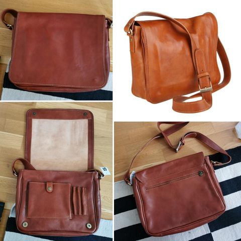 Italiensk skinnveske / messenger bag (ny med lapper)