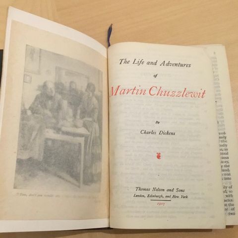 Antikk bok av Dickens - Martin Chuzzlewit - utg i en bok fra 1907