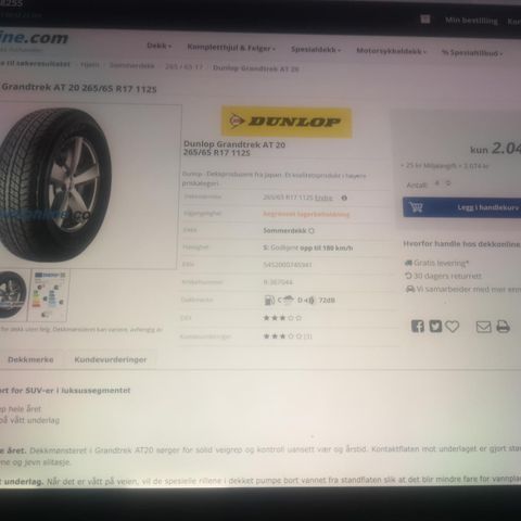 Ubrukt sommerdekk 265/60r 18 110h